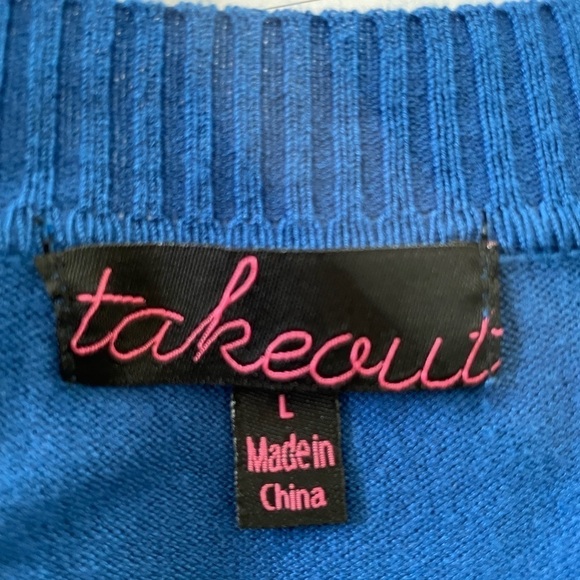 Takeout striped Blue Turquoise scoop neck sweater size large - Picture 5 of 5